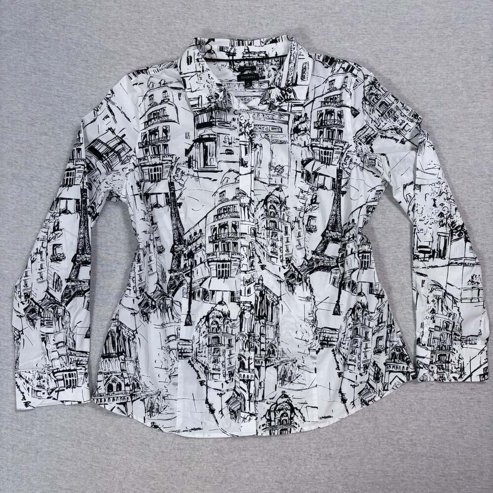 Talbots Paris Toile Non Iron Button Down Shirt Size 12 Black White